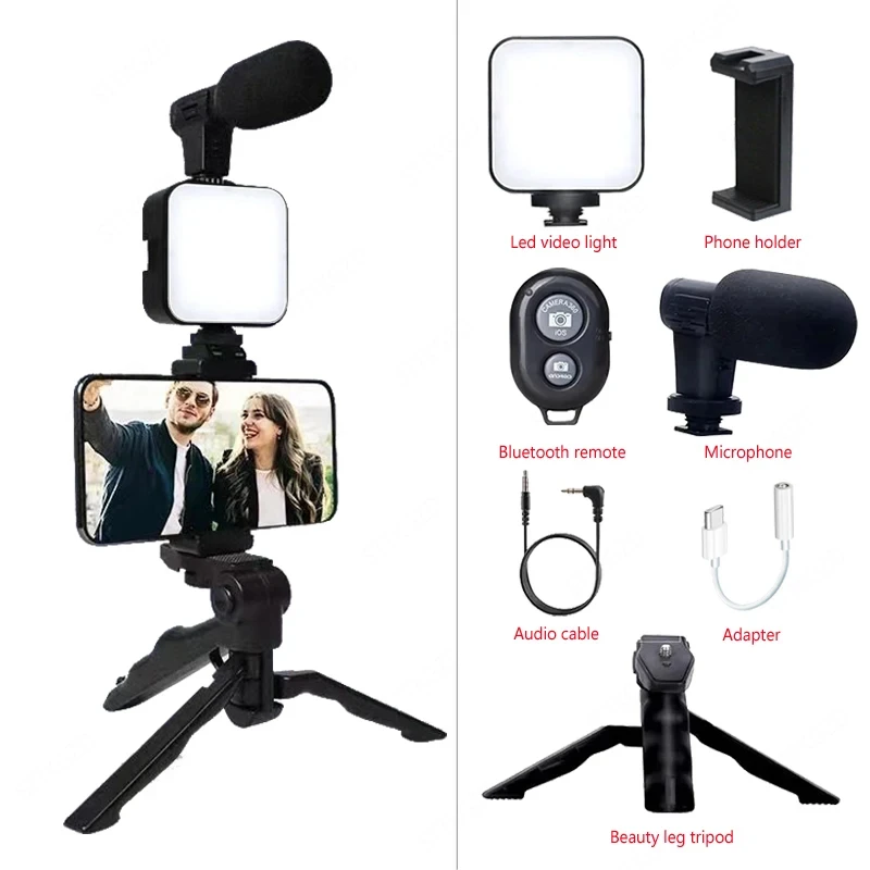 STTKGZD AY-49 Vlogging Kit with Tripod & LED Light