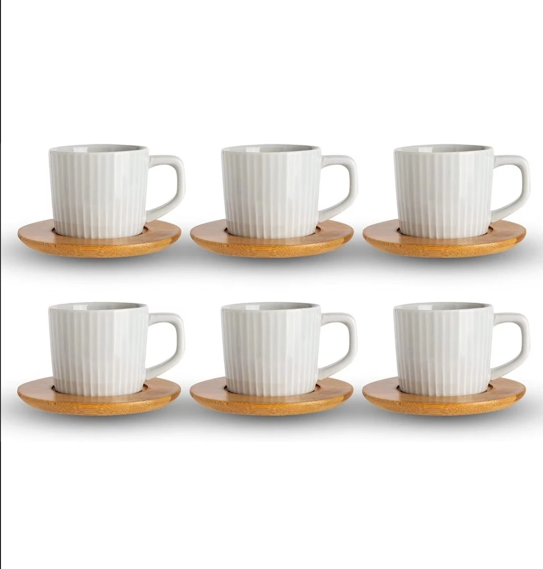 Generic Ceramic Mugs with Bamboo Saucers - image 1
