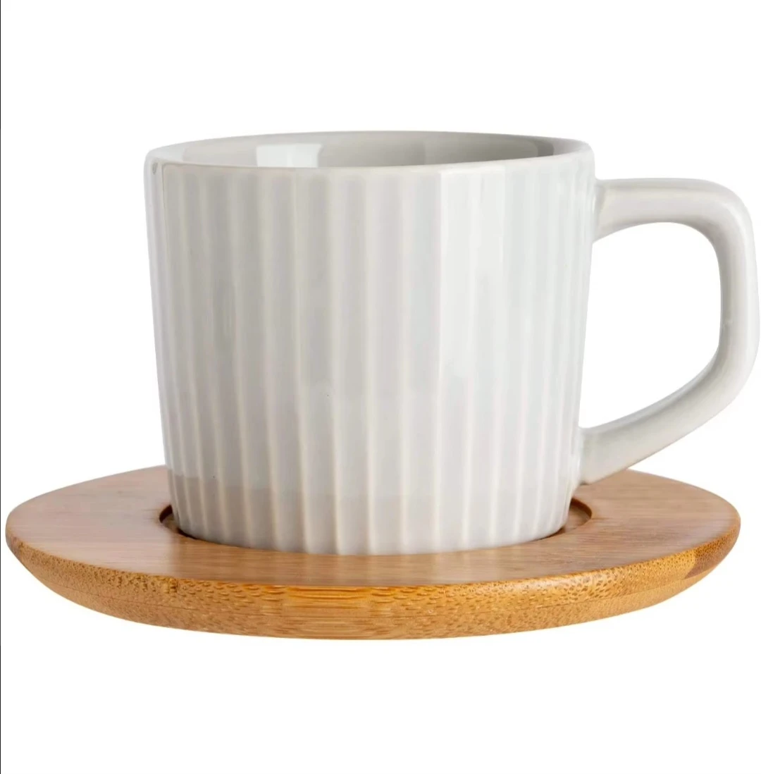 Generic Ceramic Mugs with Bamboo Saucers - image 3
