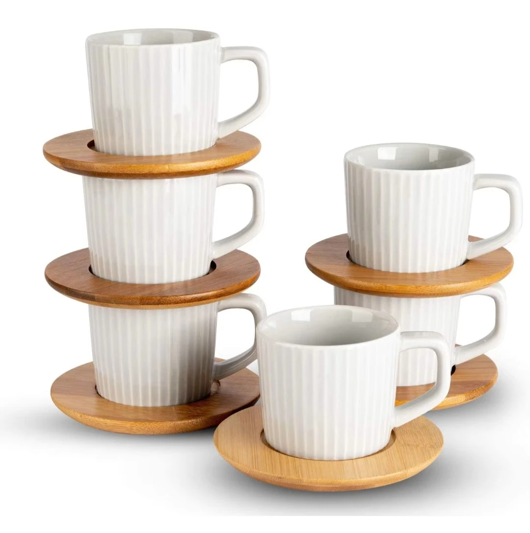 Generic Ceramic Mugs with Bamboo Saucers - image 2
