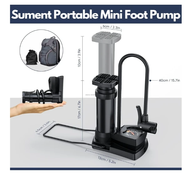Sument Mini Foot Air Pump With Meter - image 3