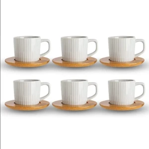 Generic Ceramic Mugs with Bamboo Saucers