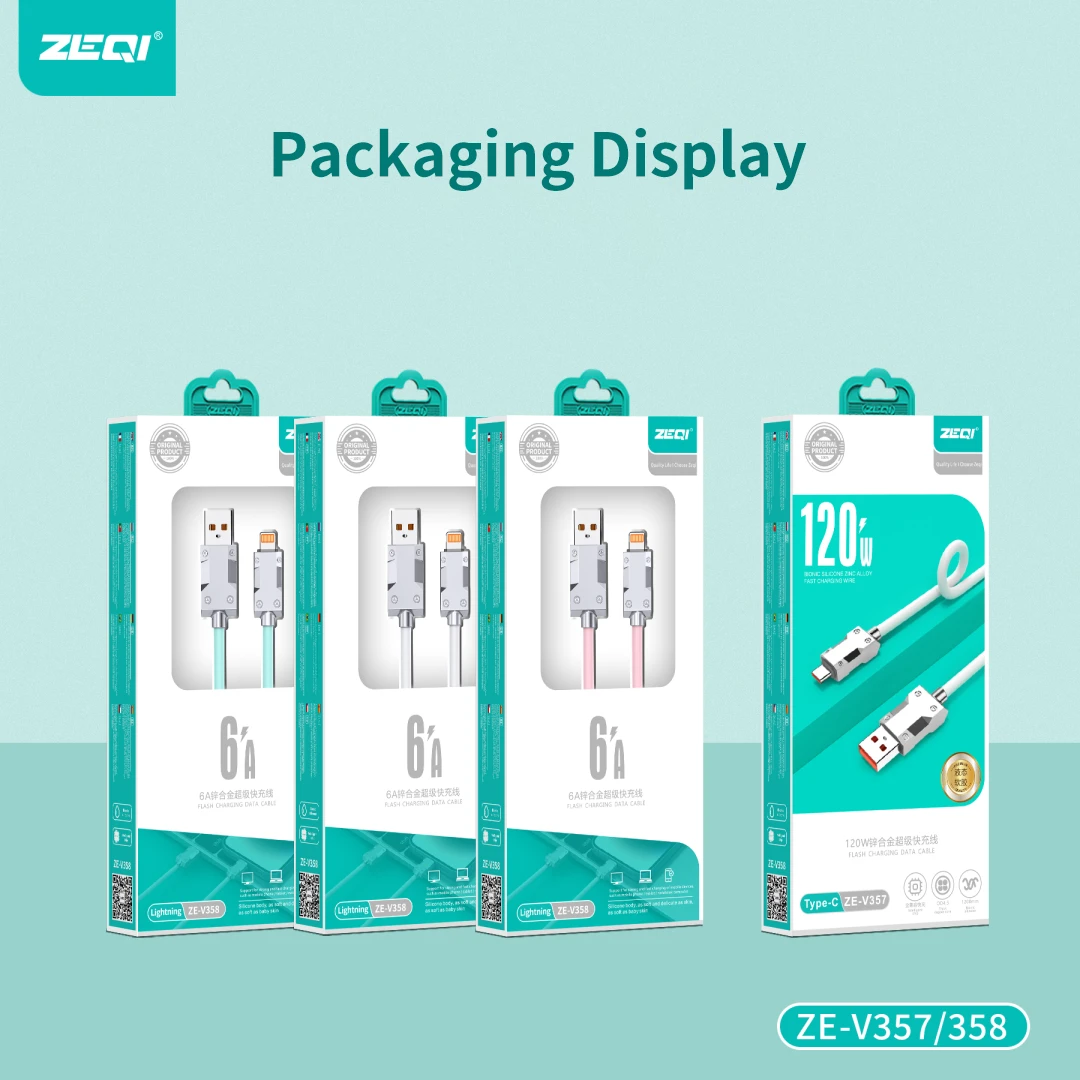 Zeqi 120W Super Fast Charging Cable Type-C & Lightning - image 1
