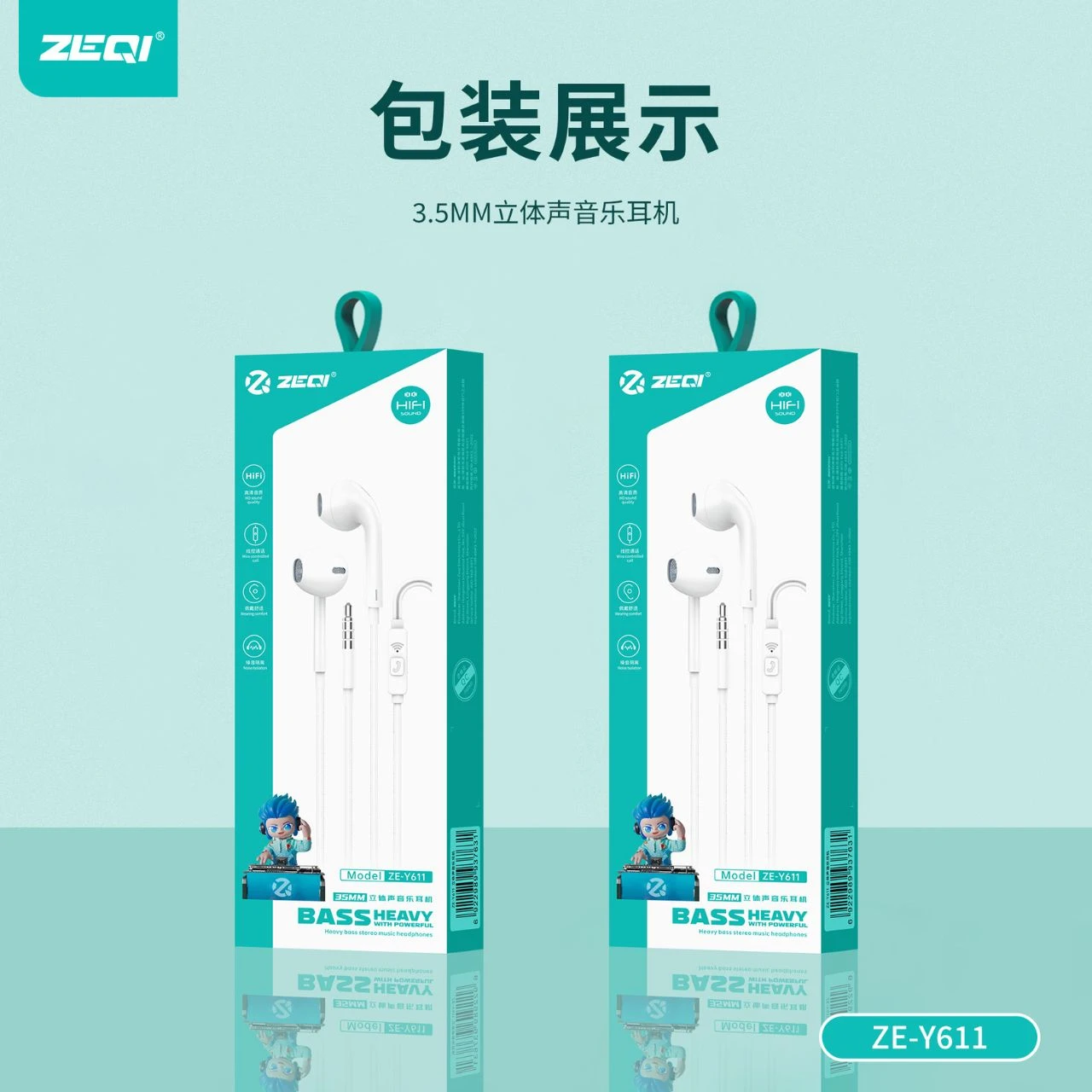 Zeqi ZE-Y611 Wired Earphones 3.5mm Jack