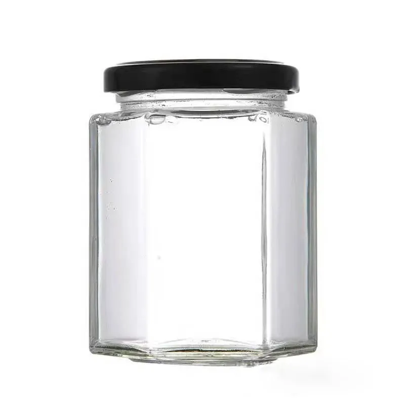 Generic 300ml Glass Hexagonal Jar with Black Lid - image 1
