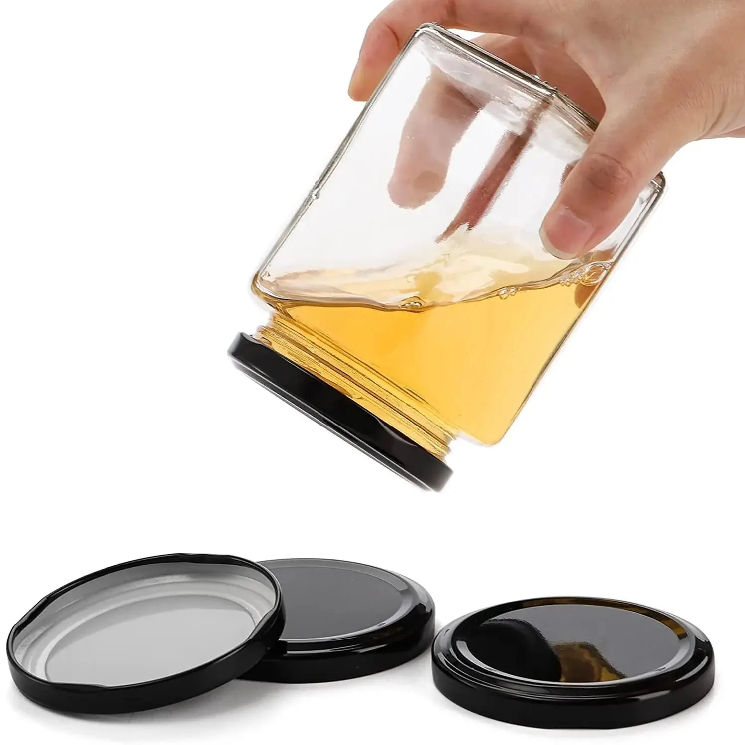 Generic 300ml Glass Hexagonal Jar with Black Lid - image 2