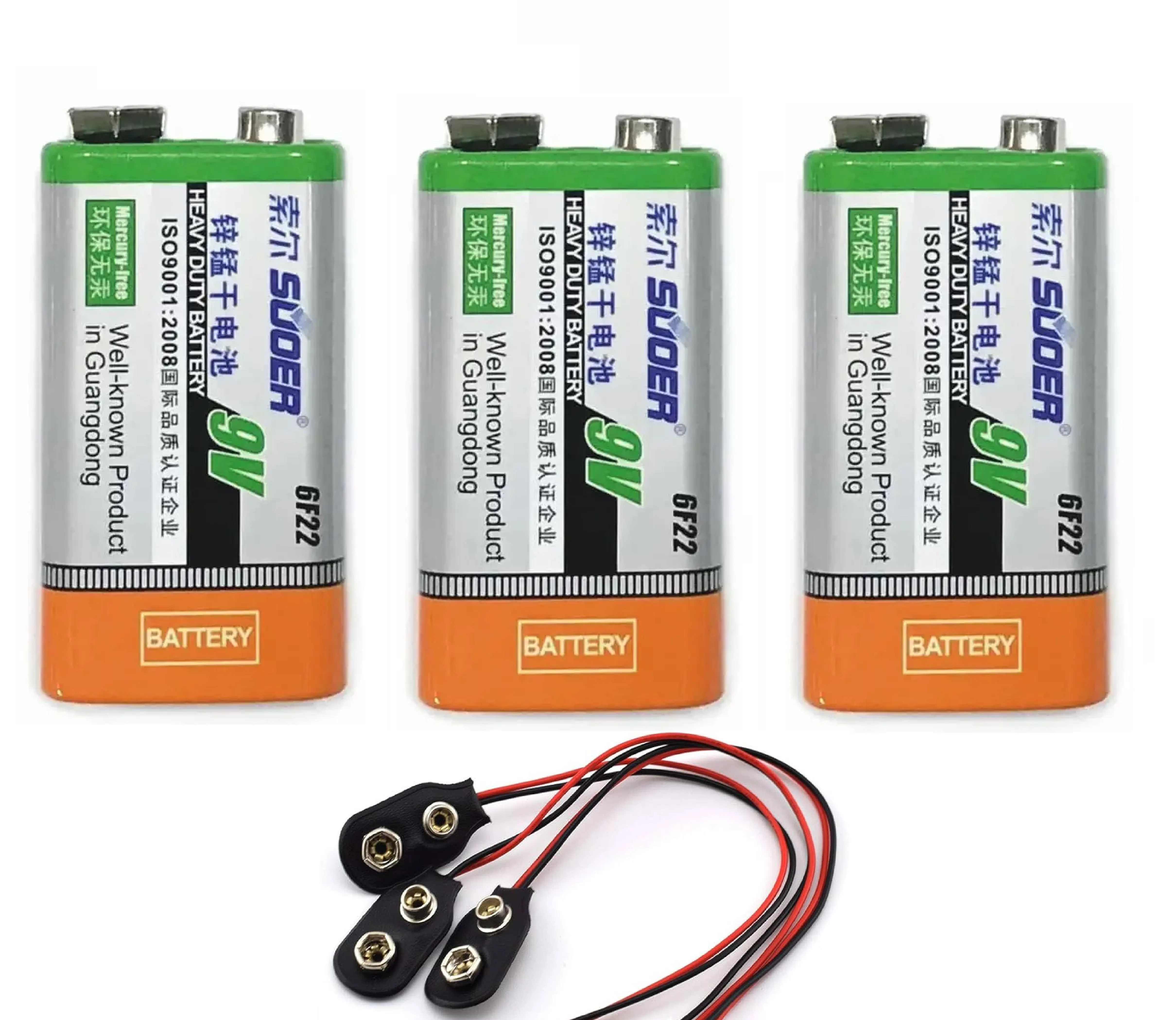 Suoer 9V Battery Original High-Quality With Clip