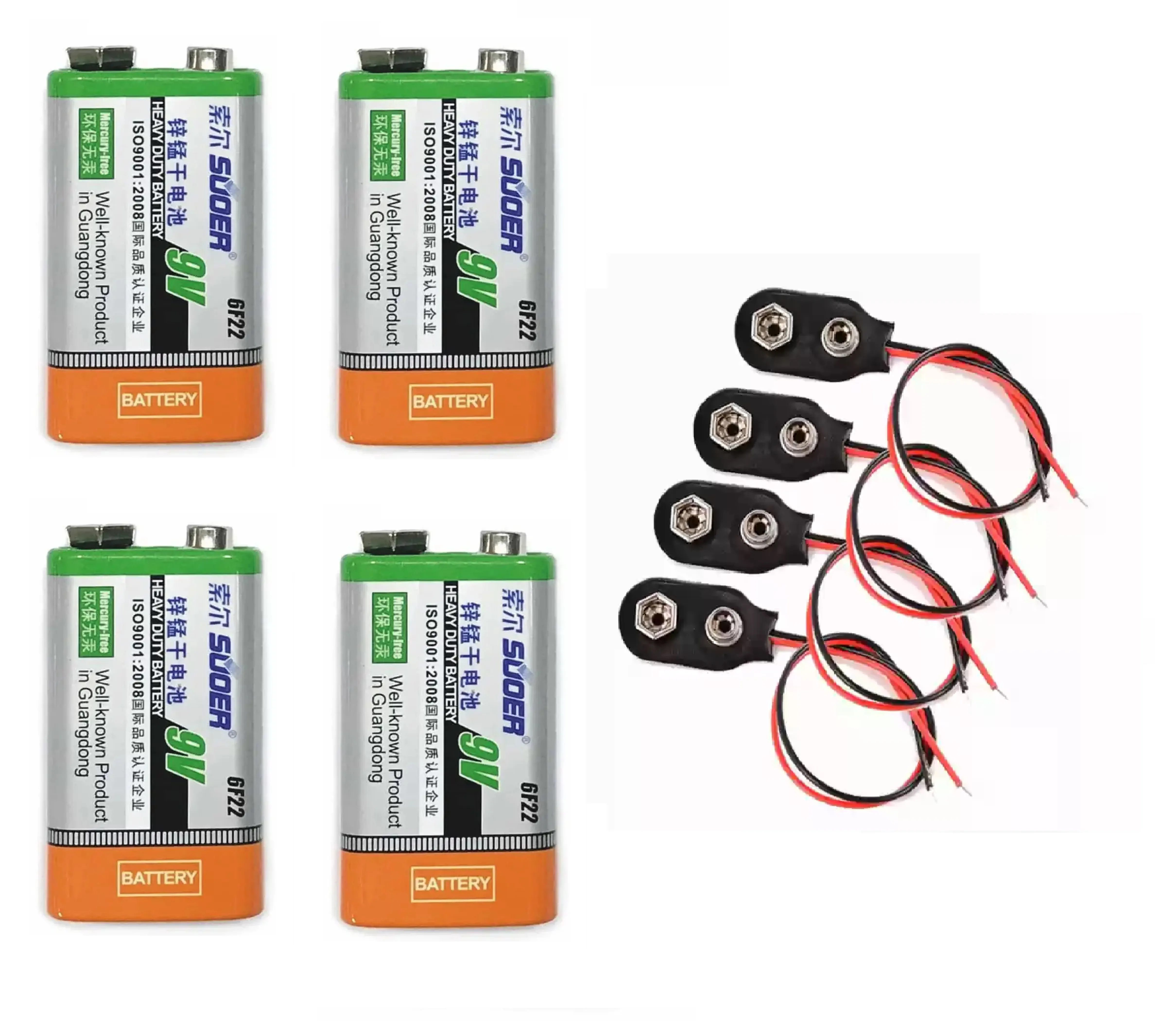 Suoer 9V Original High-Quality Battery with Clip (4PCS)