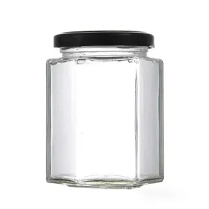 Generic 300ml Glass Hexagonal Jar with Black Lid