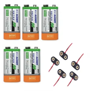 Suoer 9V Original High-Quality Battery With Clip 5PCS