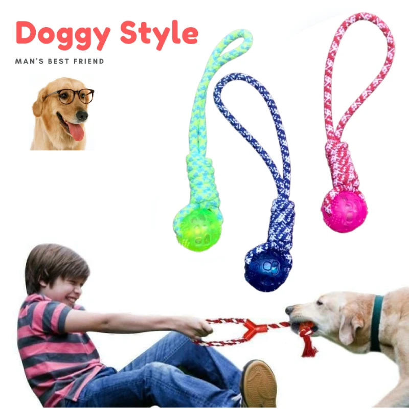 Generic Dog Toy Coil Knot Chew Bite Tug Cotton Rope TPR Ball