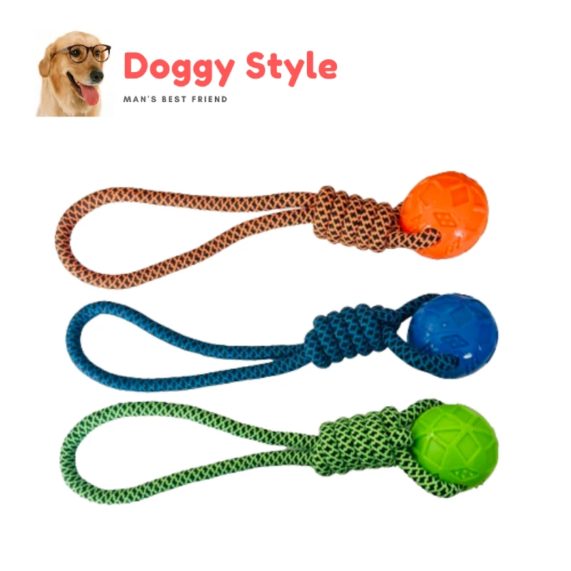 Generic Dog Toy Coil Knot Chew Bite Tug Cotton Rope TPR Ball - image 5