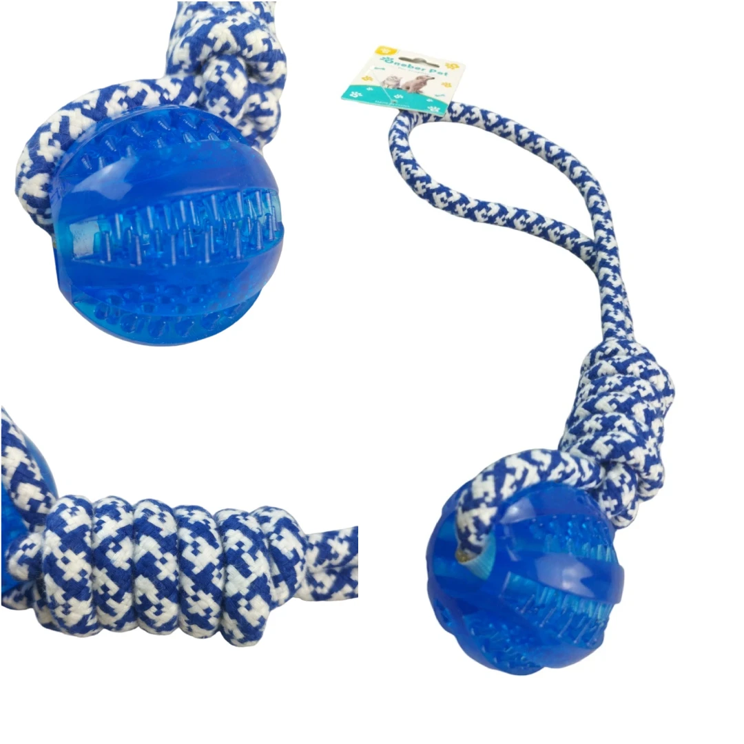 Generic Dog Toy Coil Knot Chew Bite Tug Cotton Rope TPR Ball - image 4