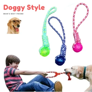 Generic Dog Toy Coil Knot Chew Bite Tug Cotton Rope TPR Ball