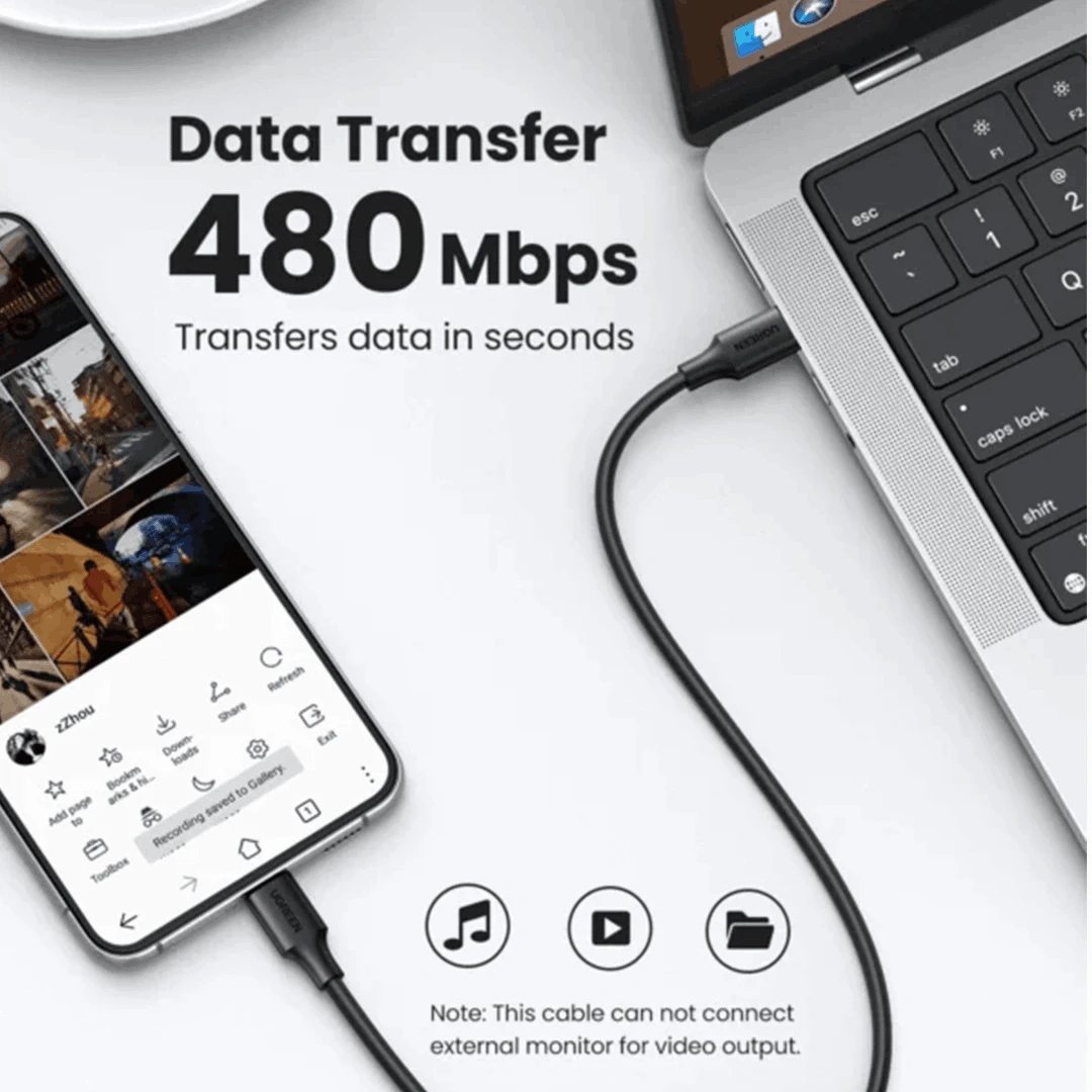 UGREEN 0.5m Type-C to Type-C 60W Cable Nickel-Plated - image 3