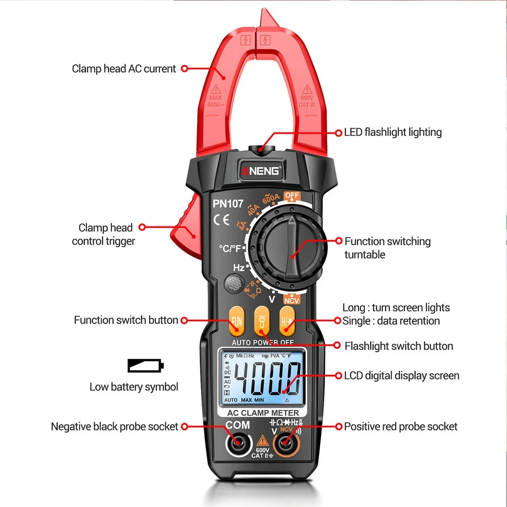 ANENG PN107 AC|DC Clamp Meter 600A Current Tester - image 2