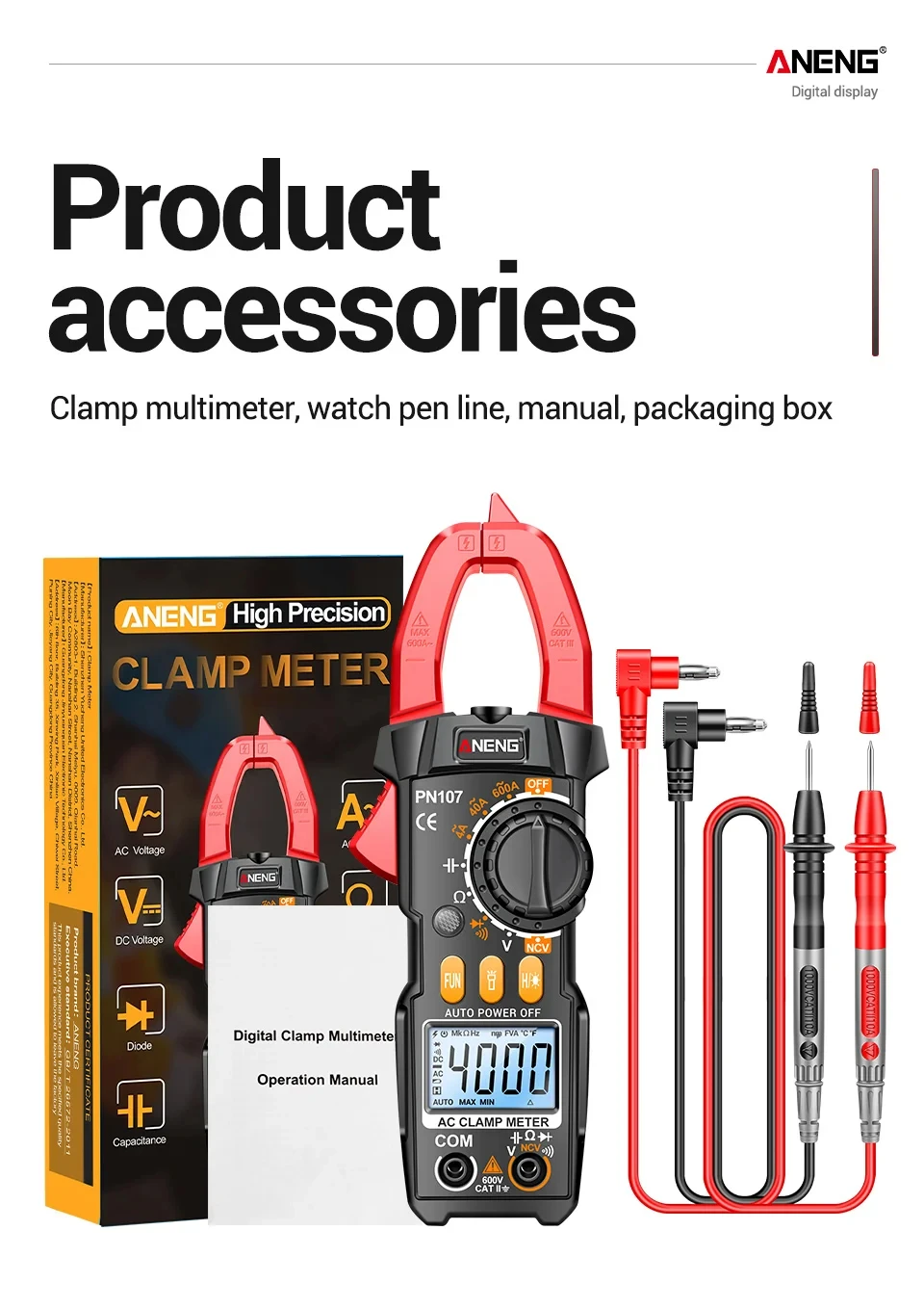 ANENG PN107 AC|DC Clamp Meter 600A Current Tester - image 5