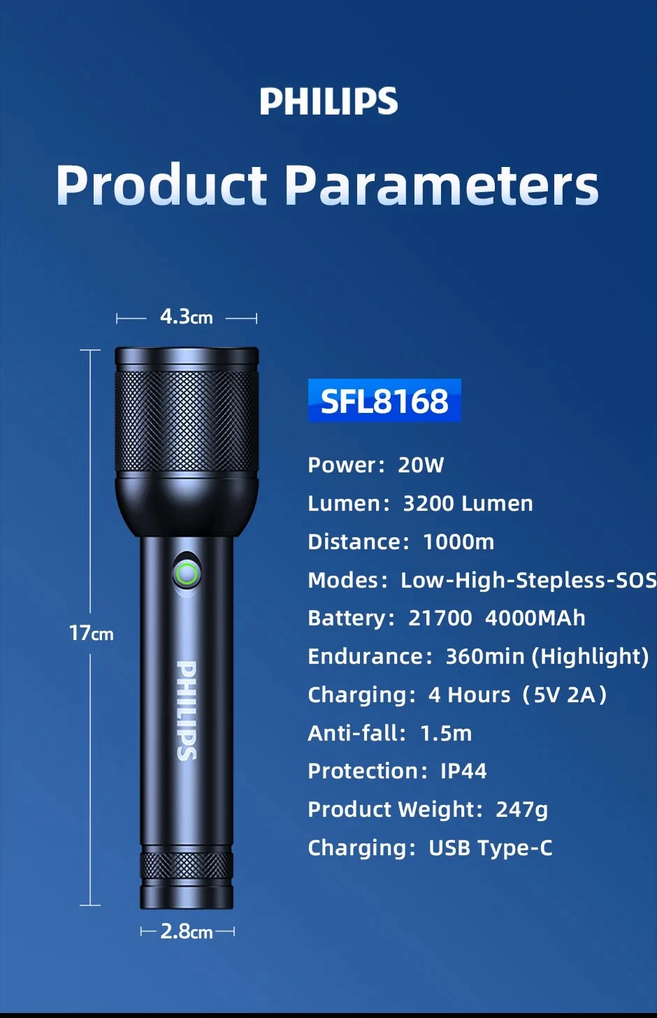 PHILIPS SFL 8168 Rechargable 1Km Flashlight - image 9