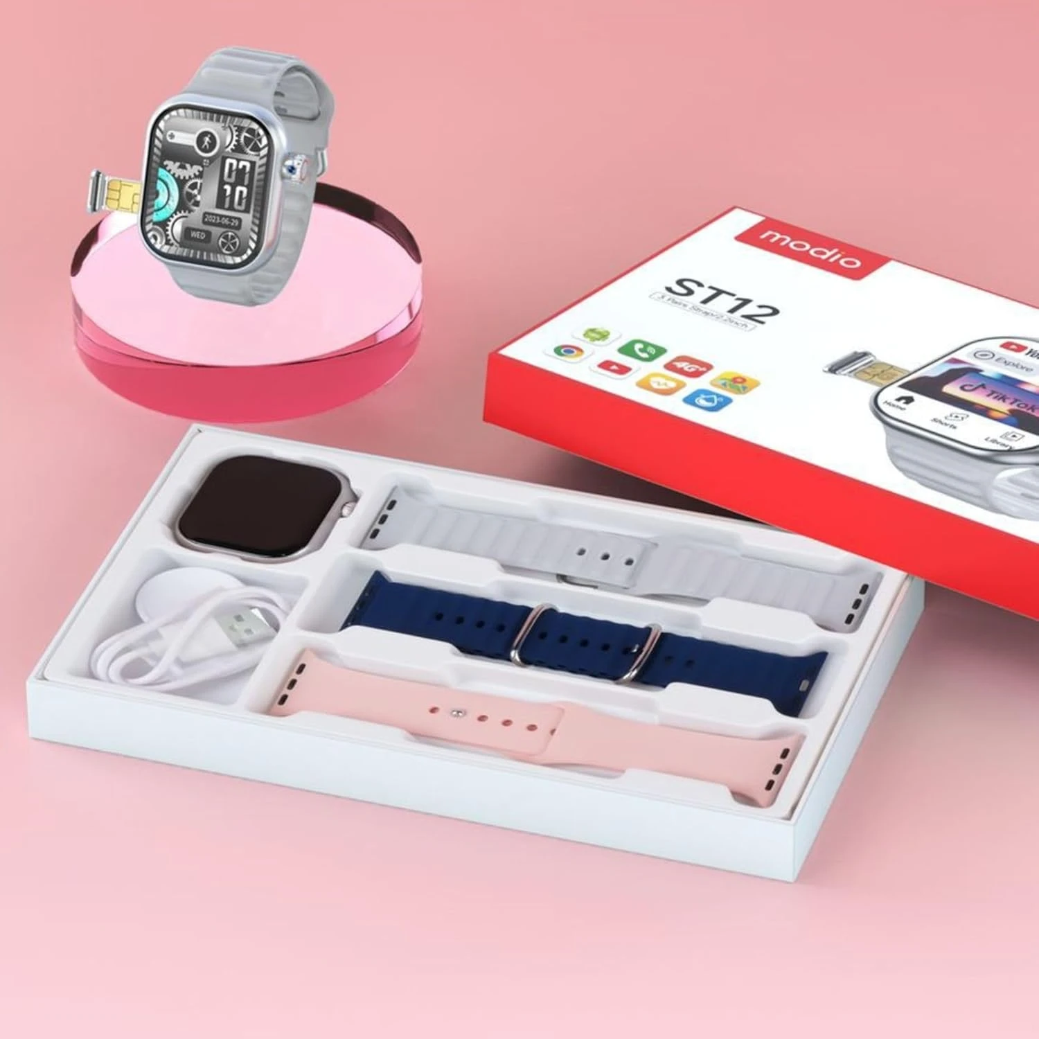 Sim Insert Modio Andrid Camera Smart watch 3 Straps - image 3