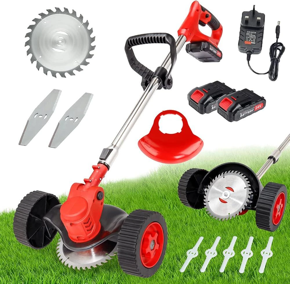 Generic 2 Battery Cordless Grass Trimmer Detachable Wheels