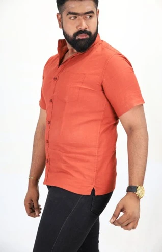 Apparelco Short Sleeve Linen Shirts Chinese Collar - image 2