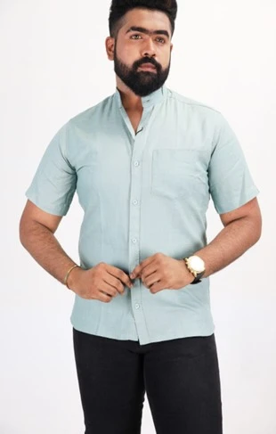 Apparelco Short Sleeve Linen Shirts Chinese Collar - image 3