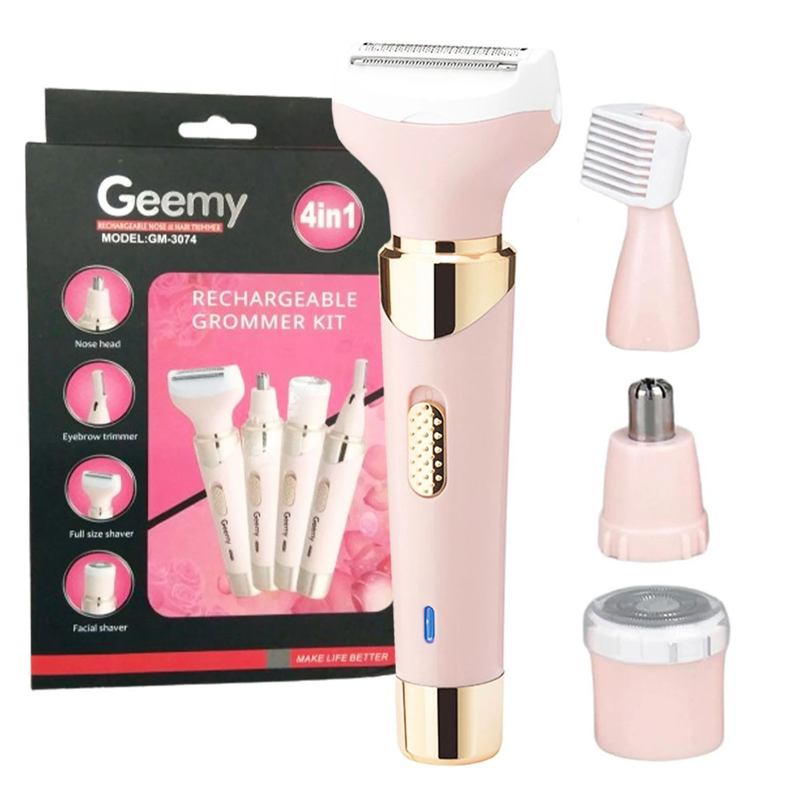 Geemy GM-3074 Rechargeable 4-in-1 Ladies Groomer