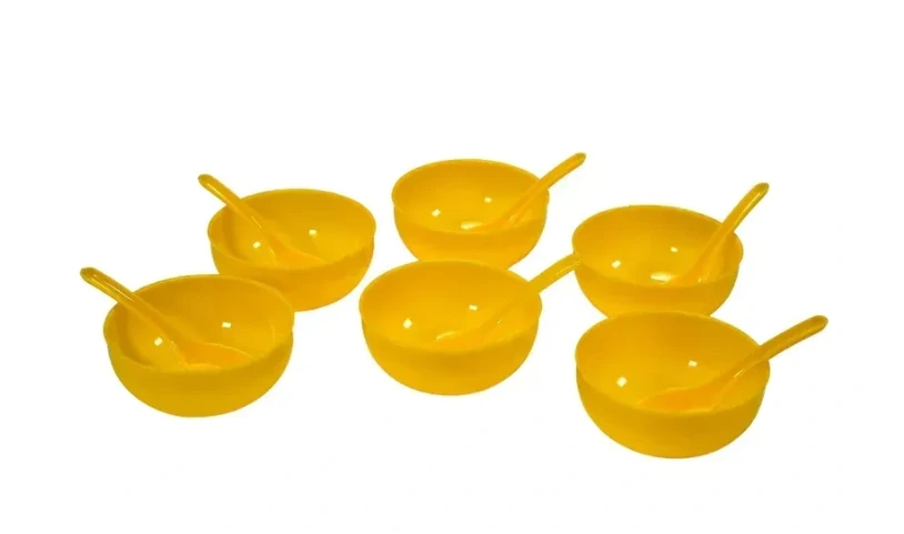 Plastic Soup Bowl & Spoon Set (6-Pcs)