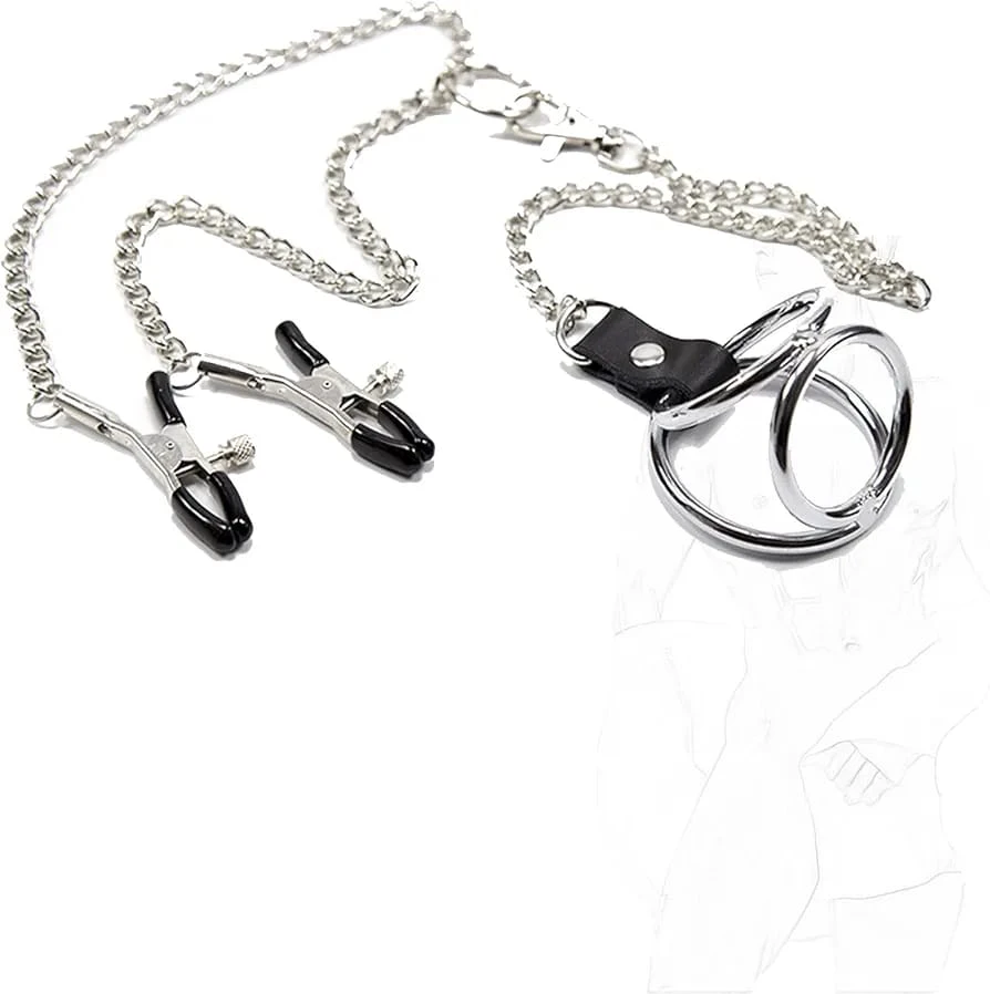 Stainless Steel Triple Cock o ring nipple bdsm sex toy - image 8