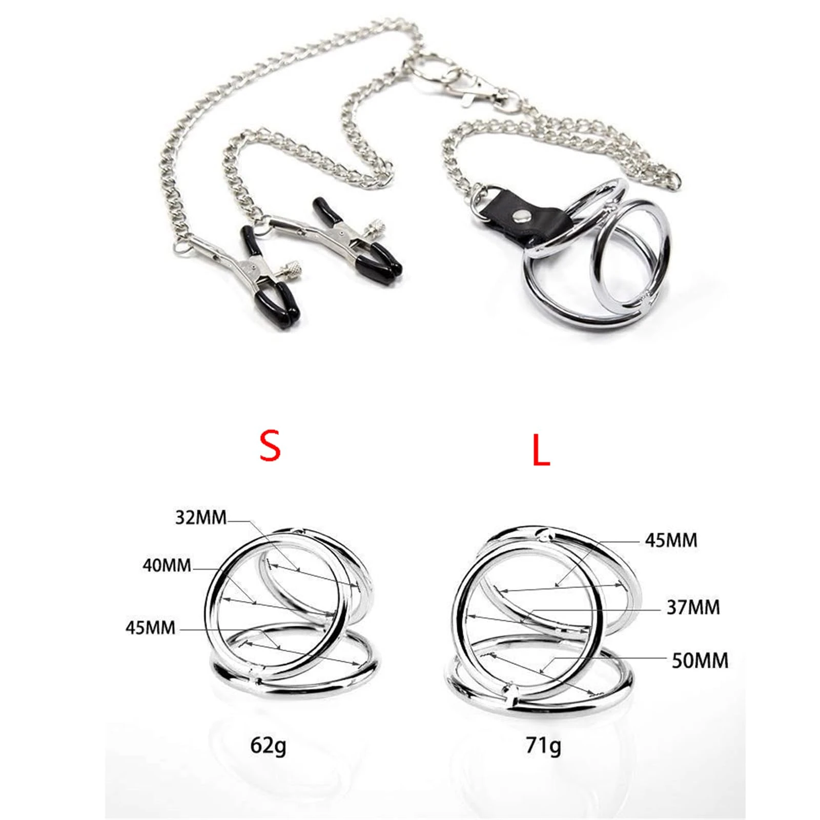 Stainless Steel Triple Cock o ring nipple bdsm sex toy - image 5