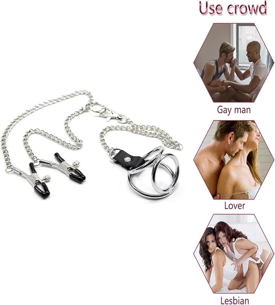 Stainless Steel Triple Cock o ring nipple bdsm sex toy - image 4