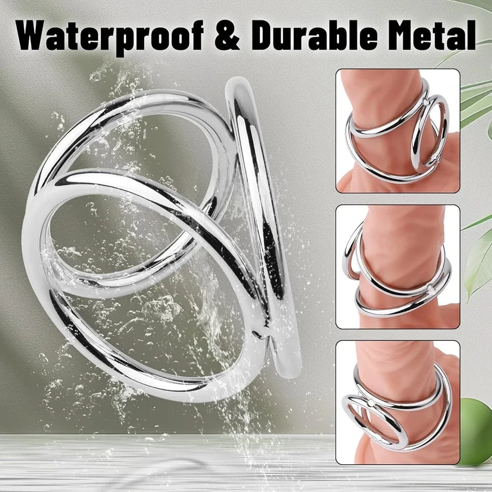 Stainless Steel Triple Cock o ring nipple bdsm sex toy - image 9