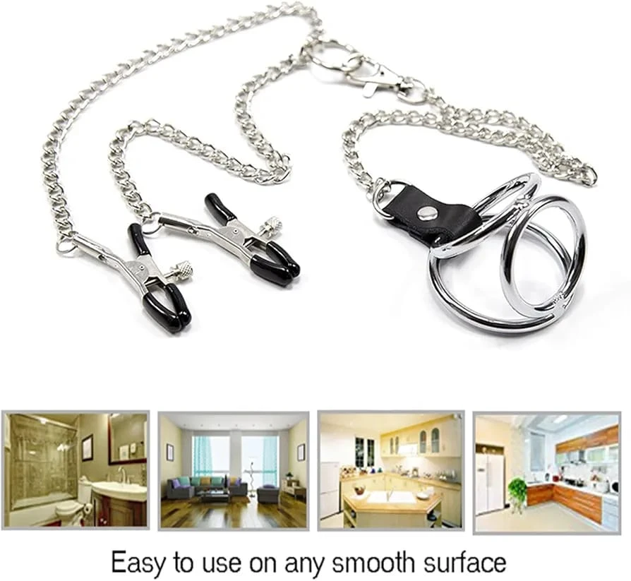 Stainless Steel Triple Cock o ring nipple bdsm sex toy - image 15