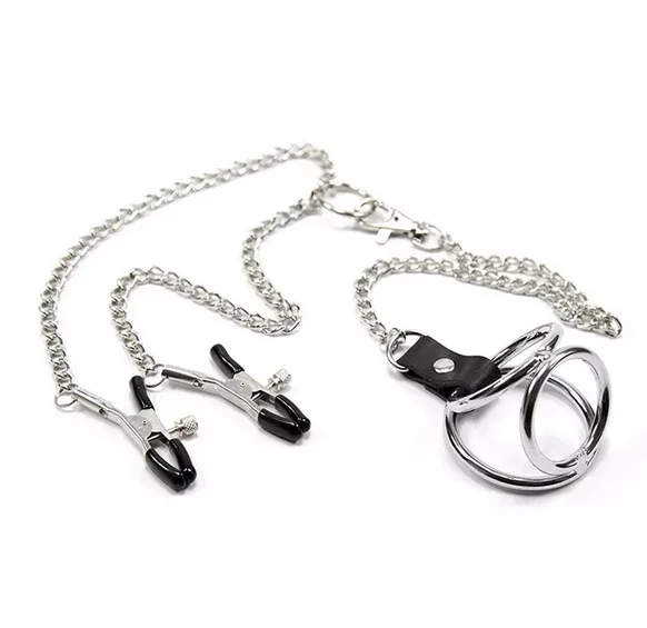 Stainless Steel Triple Cock o ring nipple bdsm sex toy - image 12