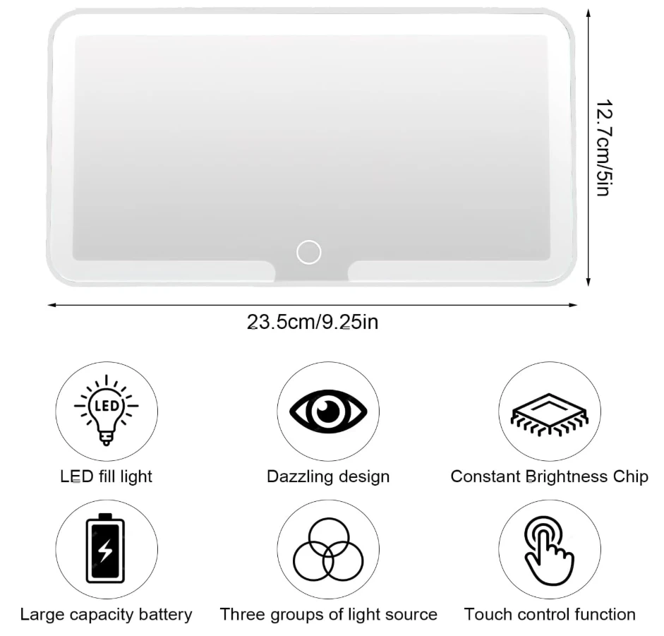 Generic Car LED Vanity Mirror with 3 Light - image 2