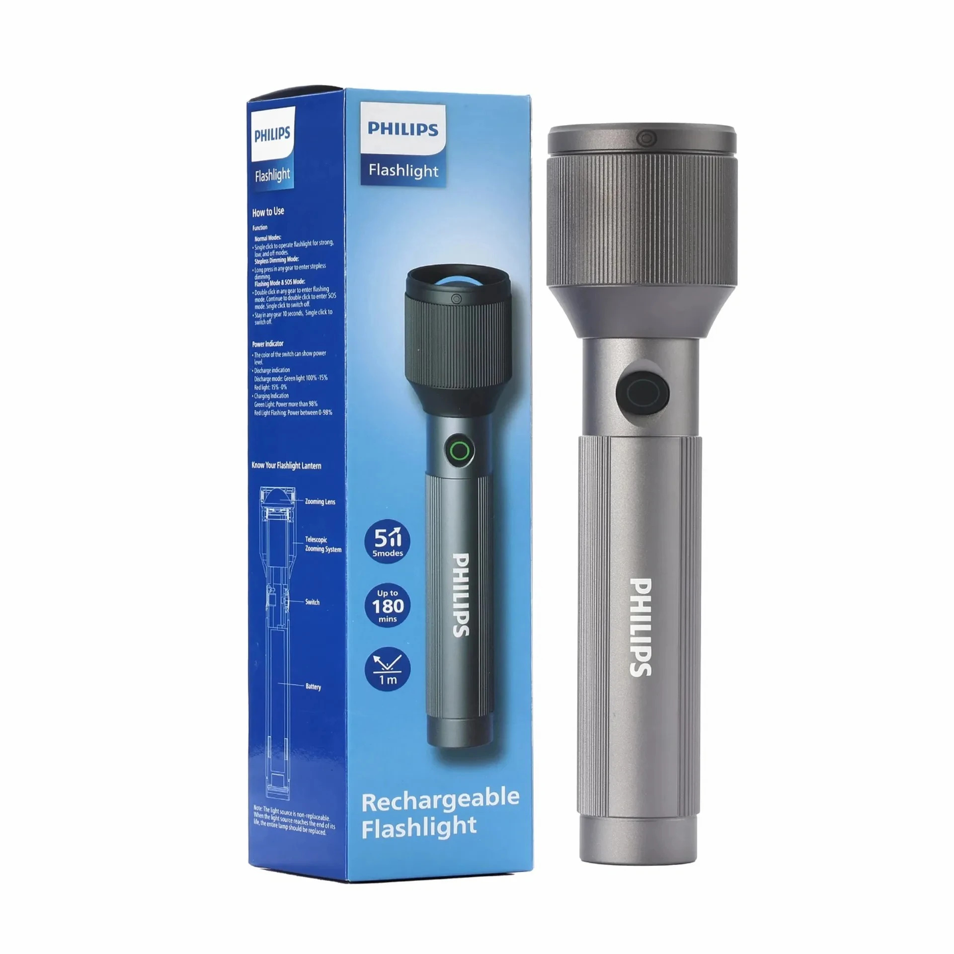 Philips SFL2143 Telescopic Zoom 1100 Lumen Flashlight - image 3
