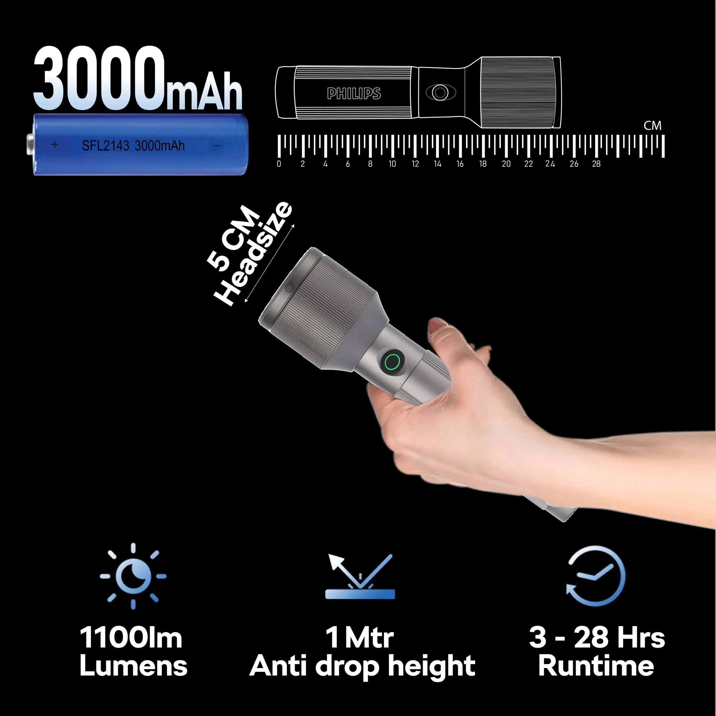Philips SFL2143 Telescopic Zoom 1100 Lumen Flashlight - image 2