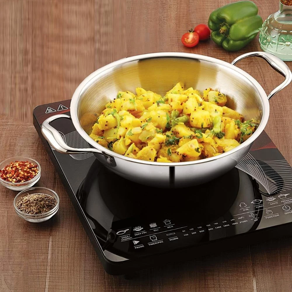 Induction Base Stainless Steel Pot with Glass Lid-18cm