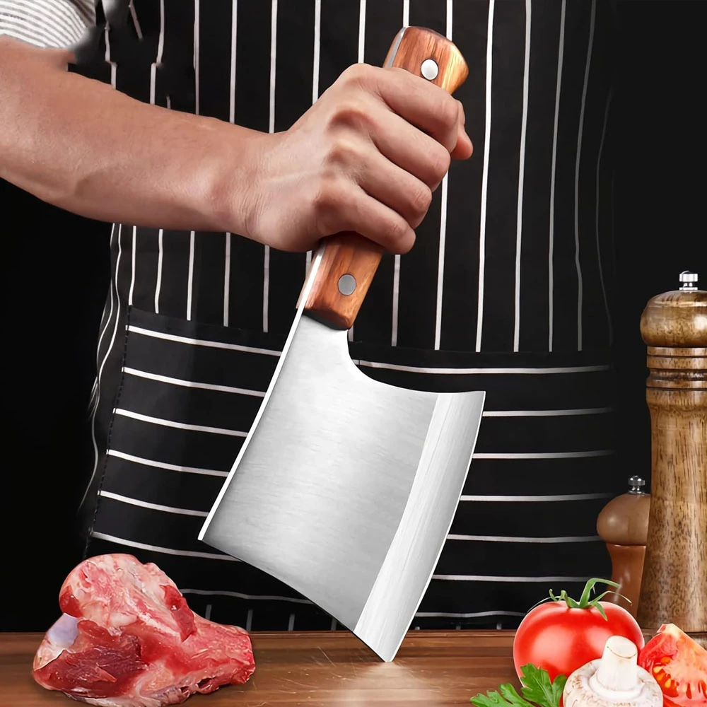 Heavy Duty Butcher Knife for Chopping Bones,Wood Handle