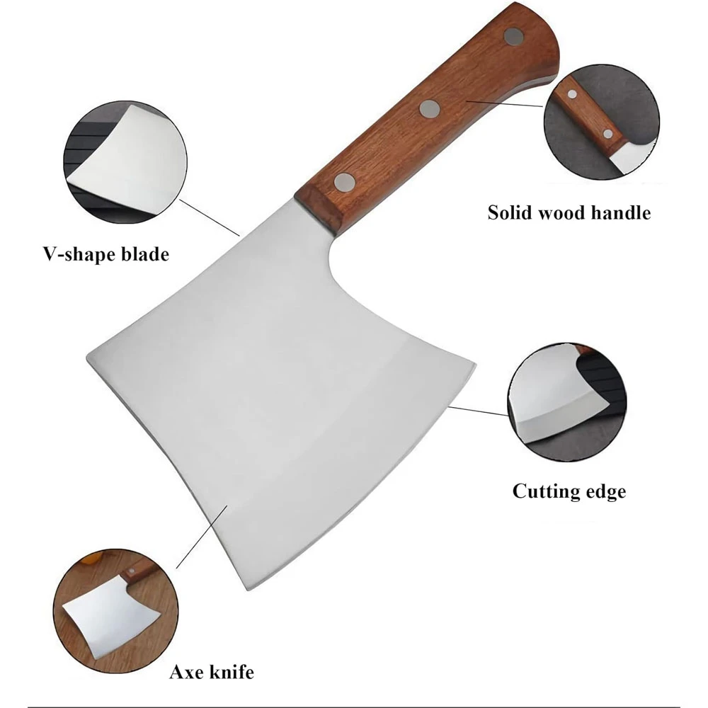 Heavy Duty Butcher Knife for Chopping Bones,Wood Handle - image 3