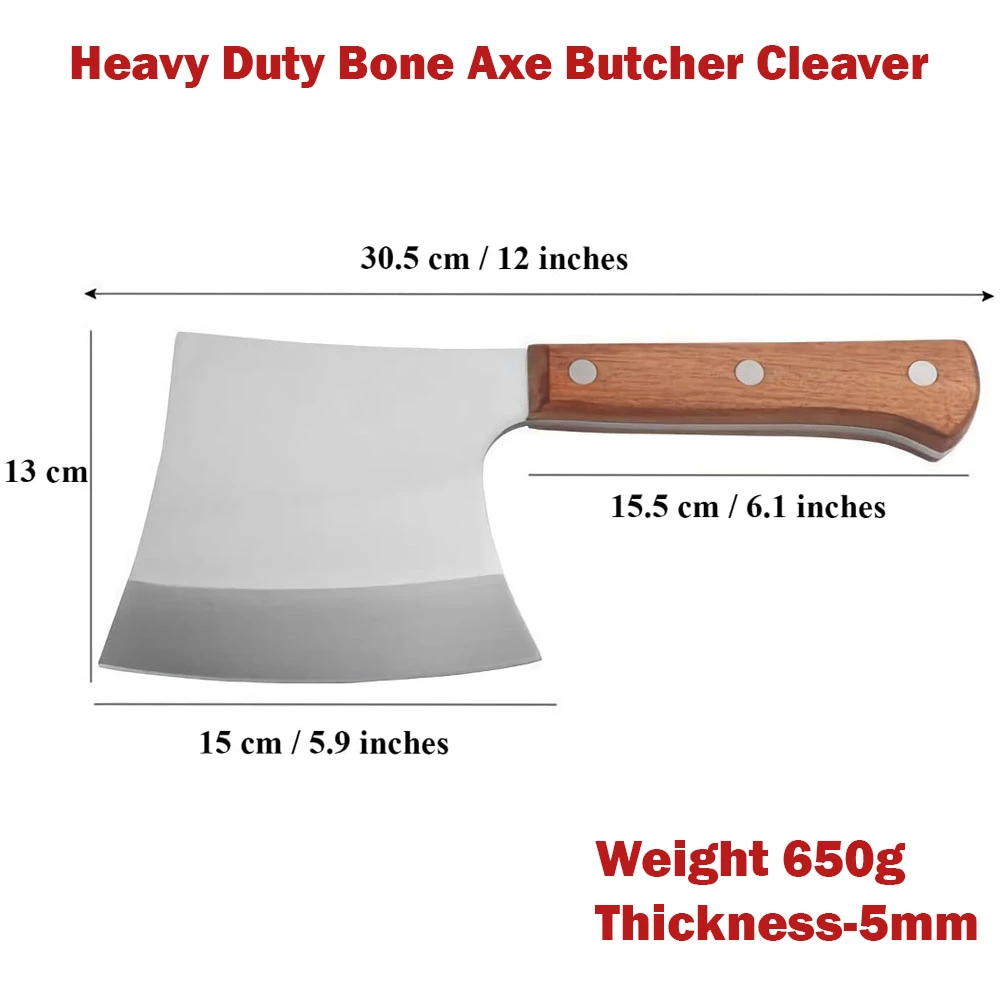 Heavy Duty Butcher Knife for Chopping Bones,Wood Handle - image 2