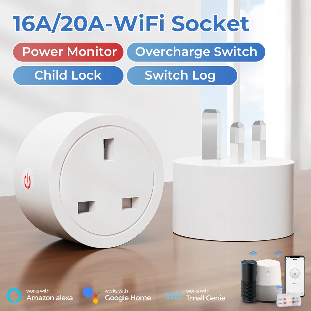 Smart WiFi UK Plug 20A/16A Tuya Alexa Google App