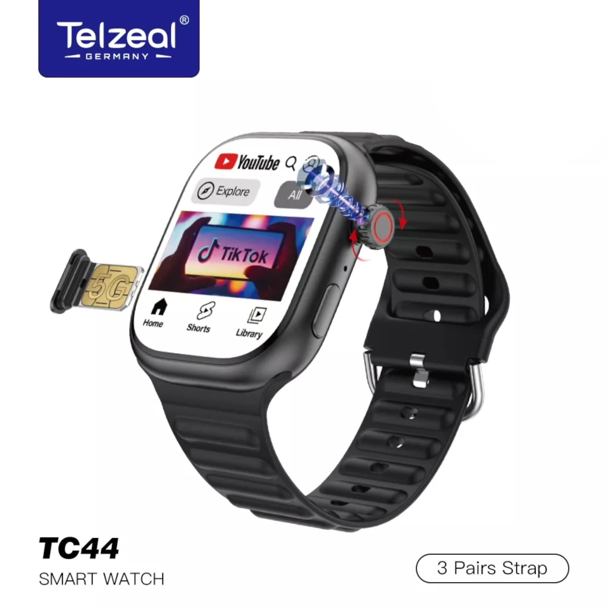 Telzeal TC44 5G Smart Watch Support All Android Apps