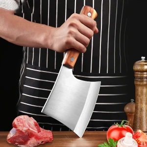 Heavy Duty Butcher Knife for Chopping Bones,Wood Handle
