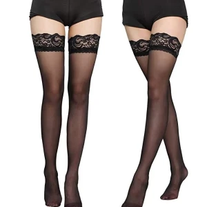 Women Silk Thigh High Lace Top Non-Slip Stockings