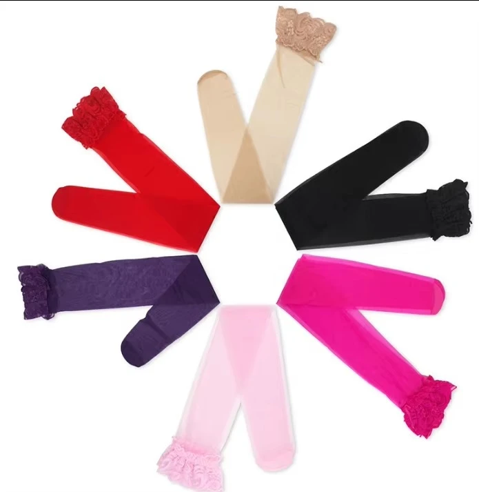 Women Silk Thigh High Lace Top Non-Slip Stockings - image 5