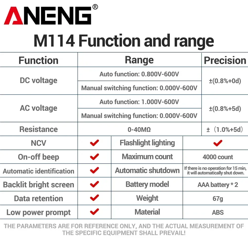 ANENG M114 Mini 600V DC/AC Voltage Multi Multimeter 4000 - image 2