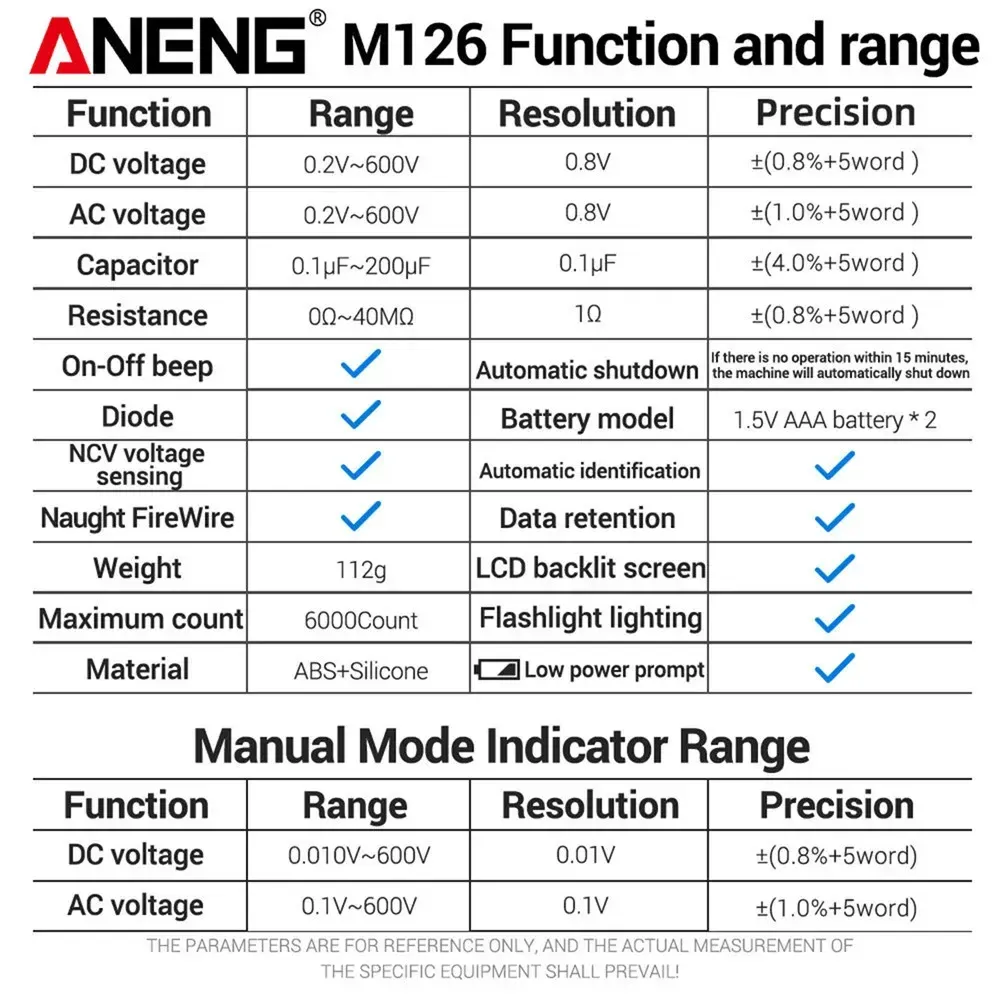 ANENG M126 Digital Multimeter 6000 Counts Smart AC/DC - image 6