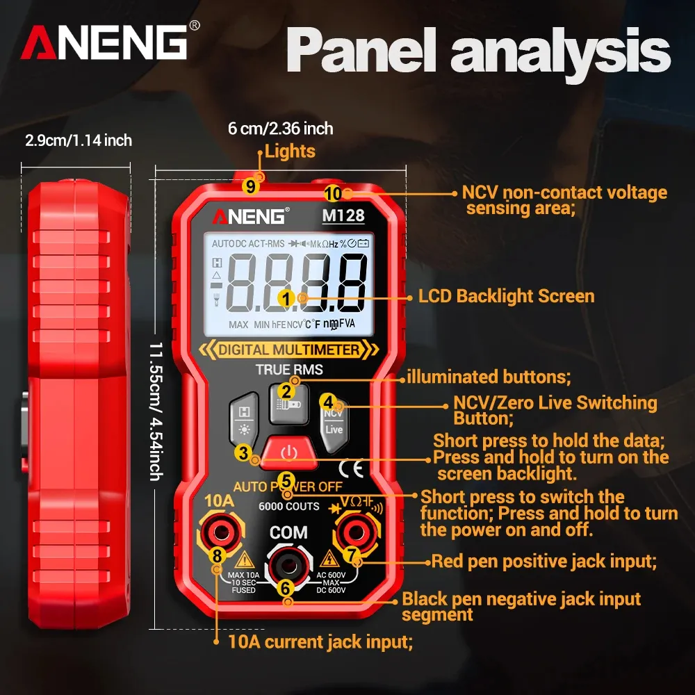 ANENG M128 Mini Digital Multimeter | 6000 Counts Tester - image 2