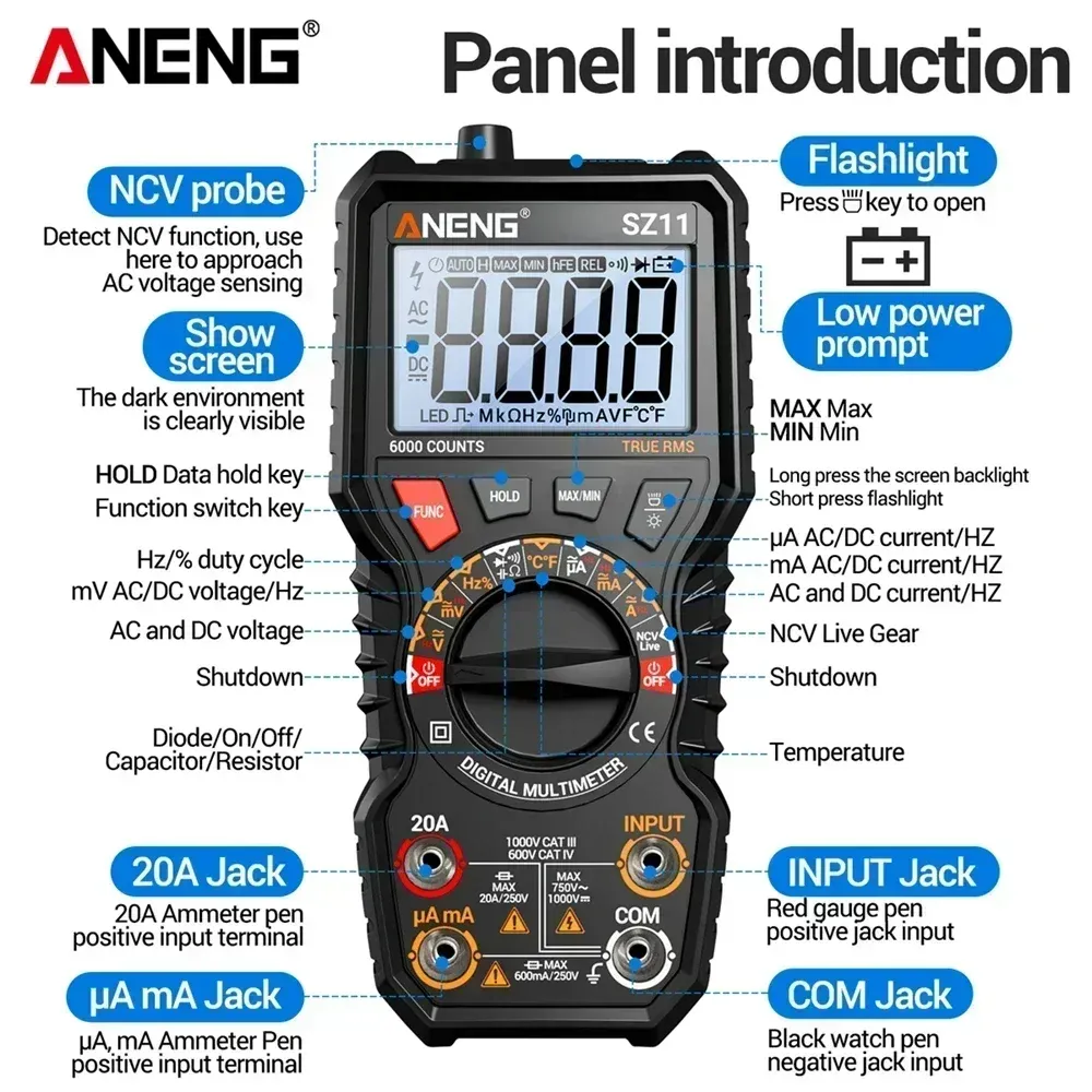 ANENG SZ11 Digital Multimeter 6000 Counts Auto Range - image 4